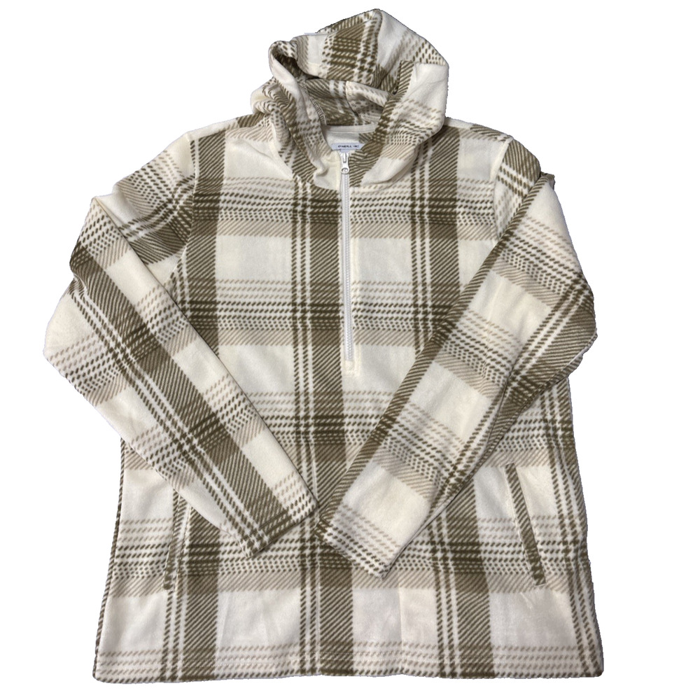 O'Neill Plaid Fleece Half Zip Soft Hoodie Pullover Womens M Cottage Cabin Winter